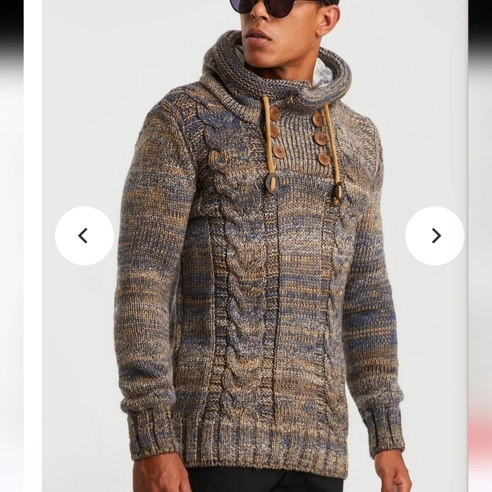 Leif Nelson Chunky Knit Hooded Men’s Sweater